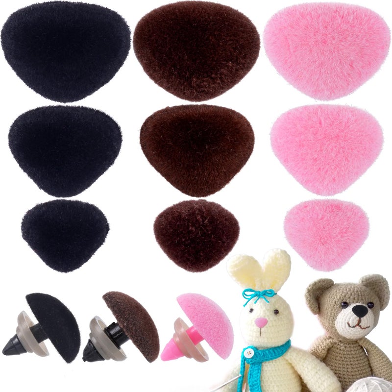 CustomyLife 36pcs Safety Noses for Amigurumi, 3 Sizes Plastic Craft Doll Noses with Washers, Flocking Stuffed Noses for Crochet Puppet Plush Toy Accessories- Black & Pink & Brown - Image 1